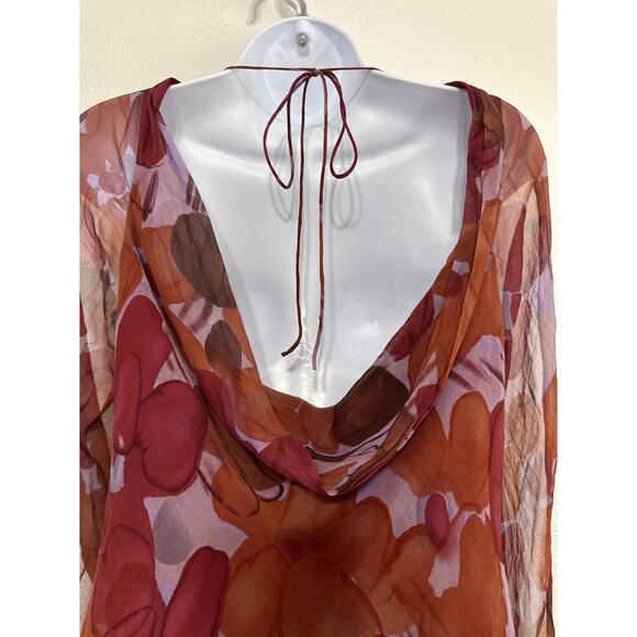 Possibility by Florl di Zucca Silk Chiffon Dress M Burgundy Floral Forest Fairy - Picture 8 of 13